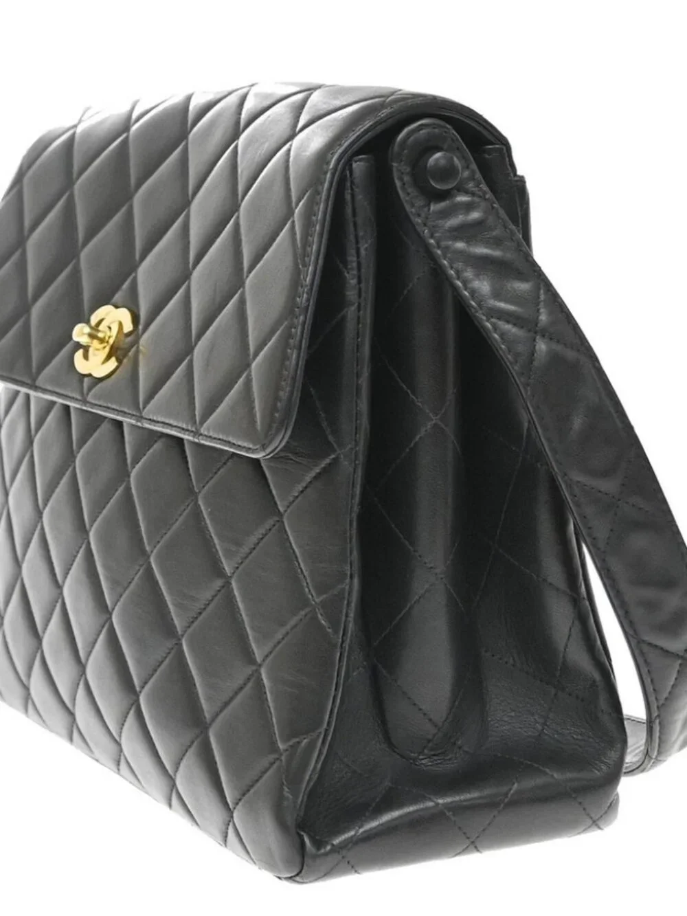 CHANEL CC Logo Matelasse Shoulder Bag Leather Black GHW France Vintage